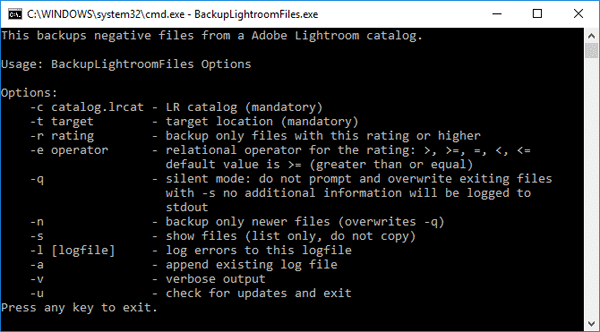 Program output without parameters.